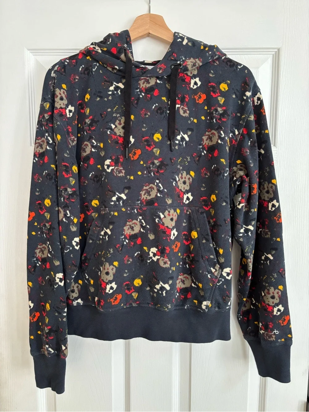 Rag & Bone Men’s City Floral Cotton Hoodie in Navy Blue, Size XS